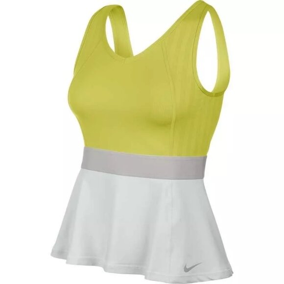 Nike Dri-Fit Safety Yellow Reflective Gray Strip Running Tennis Tank Size L - Picture 2 of 9